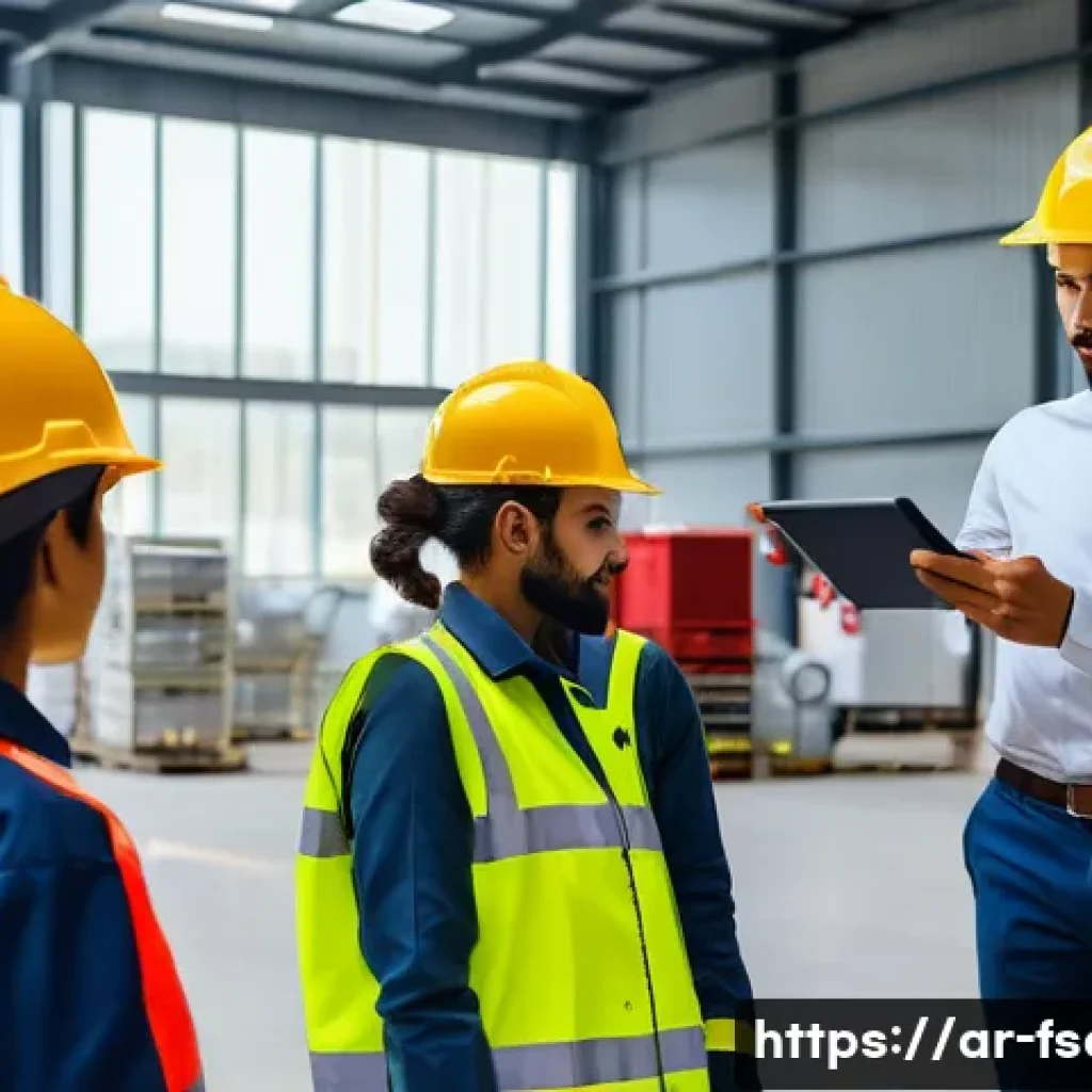 소방안전관리사와 화재보험 관계 - **Prompt:** A diverse team of professional workers, including a female fire safety supervisor wearin...