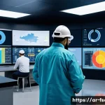소방안전관리사와 에너지 관리의 연계성 - A modern industrial facility control room with diverse Middle Eastern engineers wearing safety vests...