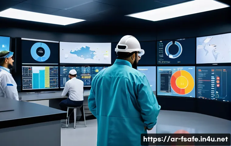 소방안전관리사와 에너지 관리의 연계성 - A modern industrial facility control room with diverse Middle Eastern engineers wearing safety vests...