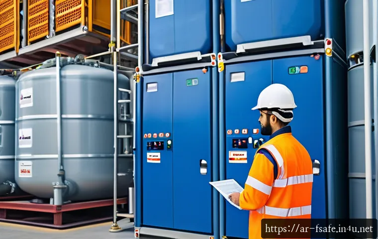 소방안전관리사 취업 가능한 산업군 - A modern industrial safety manager in a large Middle Eastern chemical plant, wearing safety gear and...
