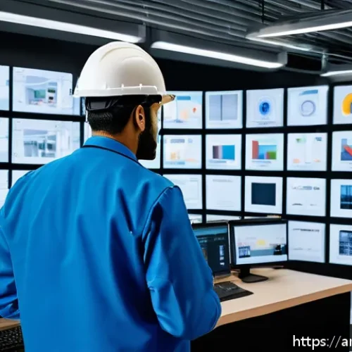 소방안전관리사 직무 관련 최신 뉴스 - A detailed scene inside a modern industrial facility in the Middle East, showcasing a safety manager...