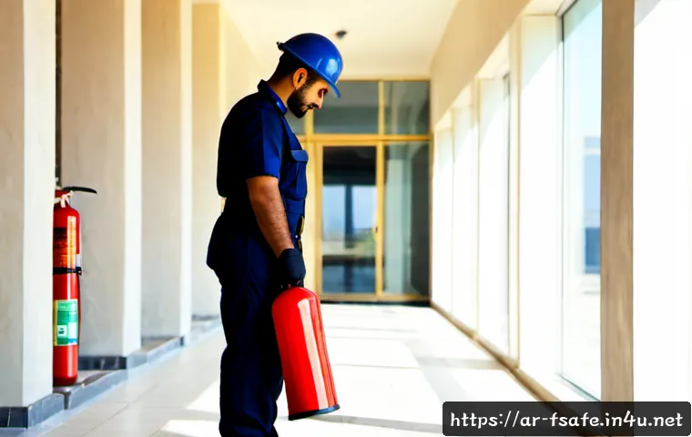 소방안전관리사 자격증과 공무원 진출 - Photorealistic Arab fire safety professional in a clean navy uniform and hard hat conducting a caref...